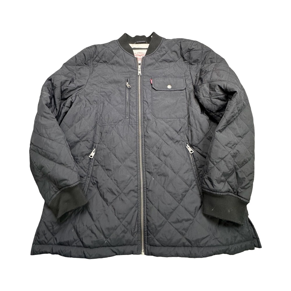 Levi Quilted Bomber Jacket Womens L Black Zip Utility Nylon Longline Gorpcore